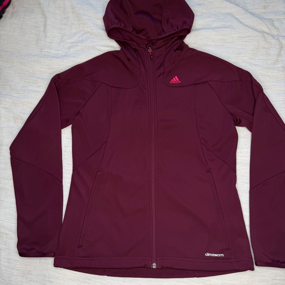 Adidas Womens Medium Maroon Climawarm Full Zip Fleece Lined Hoodie F88670
